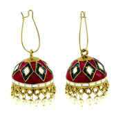 Maroon Blue White Gold Meenakari Pearl Enamel Jhumki Earring For Women