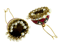 Maroon Blue White Gold Meenakari Pearl Enamel Jhumki Earring For Women