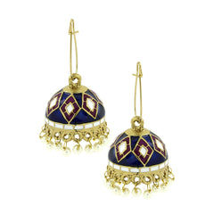 Blue Purple White Gold Meenakari Pearl Enamel Jhumki Earring Women
