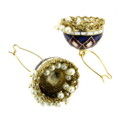 Blue Purple White Gold Meenakari Pearl Enamel Jhumki Earring Women