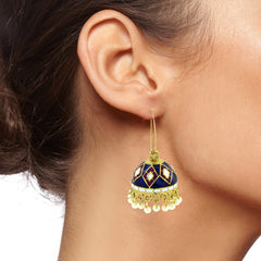 Blue Purple White Gold Meenakari Pearl Enamel Jhumki Earring Women
