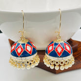 Pink Blue White Gold Meenakari Pearl Enamel Jhumki Earring For Women