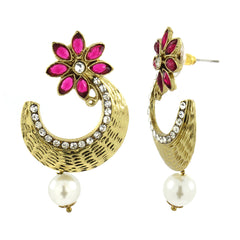 Flower Antique Gold Pink Pearl American Diamond Chaand Bali Earring