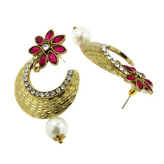 Flower Antique Gold Pink Pearl American Diamond Chaand Bali Earring