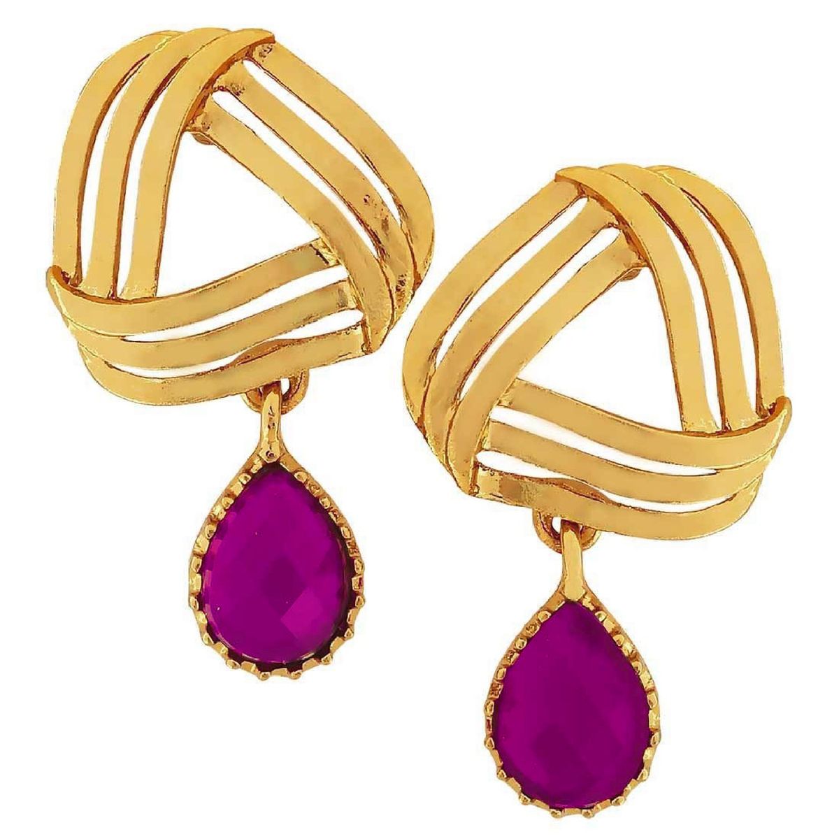 Filigree Flower Gold Plated Cz Purple Dangling Earring For Women