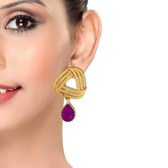 Filigree Flower Gold Plated Cz Purple Dangling Earring For Women