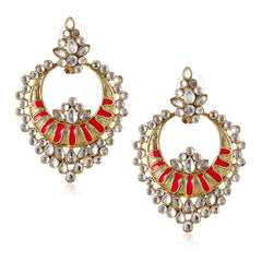 Chaand Bali Kundan Red Meenakari Earring For Women