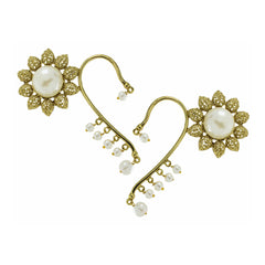 Sun Flower Pearl Antique Gold Plated Ear Cuff Pair Earring For Women
