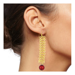 Italian Gold Plated Red Dangling Earring For Women