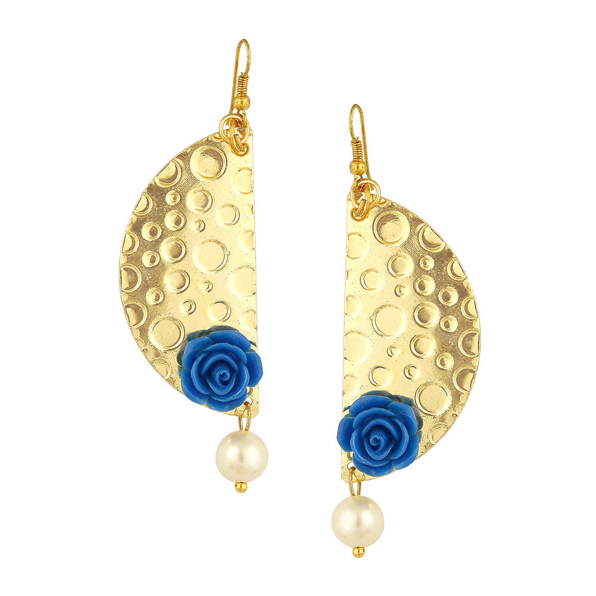 Geometric Flower Blue 18K Gold Plated Dangling Earring For Women