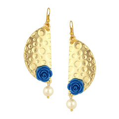 Geometric Flower Blue 18K Gold Plated Dangling Earring For Women