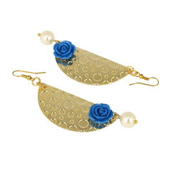 Geometric Flower Blue 18K Gold Plated Dangling Earring For Women