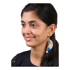 Geometric Flower Blue 18K Gold Plated Dangling Earring For Women