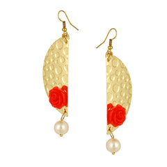 Geometric Flower Red 18K Gold Plated Dangling Earring For Women