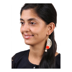 Geometric Flower Red 18K Gold Plated Dangling Earring For Women