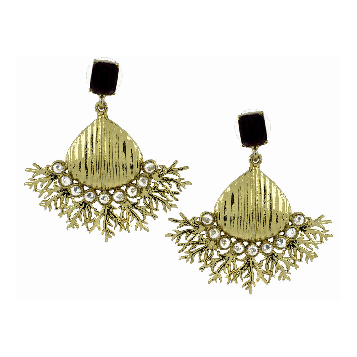 Designer American Diamond Spinal Black Antique Gold Dangling Earring