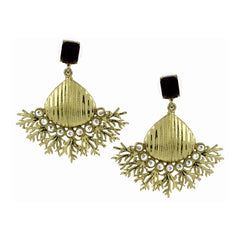 Designer American Diamond Spinal Black Antique Gold Dangling Earring