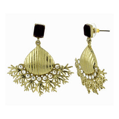 Designer American Diamond Spinal Black Antique Gold Dangling Earring