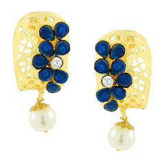 Victorian Matte Gold American Diamond Cz Sapphire Blue Stud Earring