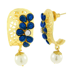 Victorian Matte Gold American Diamond Cz Sapphire Blue Stud Earring