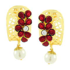 Victorian Matte Gold American Diamond Cz Ruby Red Stud Earring