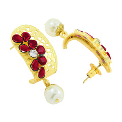 Victorian Matte Gold American Diamond Cz Ruby Red Stud Earring