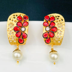 Victorian Matte Gold American Diamond Cz Ruby Red Stud Earring