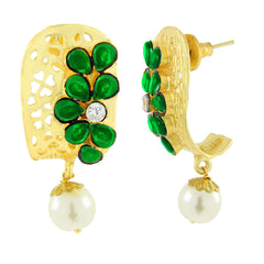 Victorian Matte Gold American Diamond Cz Emerald Green Stud Earring
