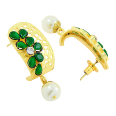 Victorian Matte Gold American Diamond Cz Emerald Green Stud Earring