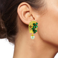 Victorian Matte Gold American Diamond Cz Emerald Green Stud Earring