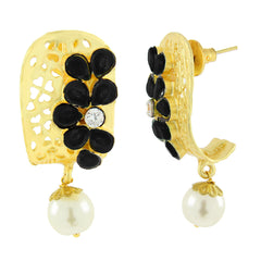 Victorian Matte Gold American Diamond Cz Spinel Black Stud Earring