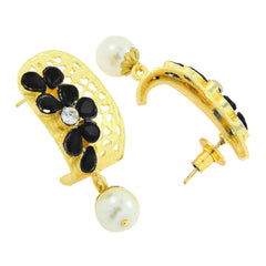 Victorian Matte Gold American Diamond Cz Spinel Black Stud Earring