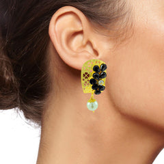 Victorian Matte Gold American Diamond Cz Spinel Black Stud Earring