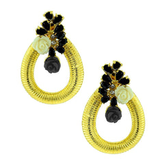 Designer Flower Gold American Diamond Black Off White Earring Women