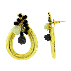 Designer Flower Gold American Diamond Black Off White Earring Women