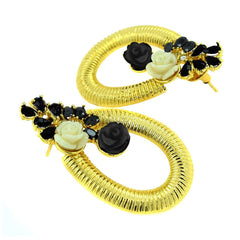 Designer Flower Gold American Diamond Black Off White Earring Women