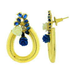 Designer Flower Gold American Diamond Sapphire Blue Earring For Women