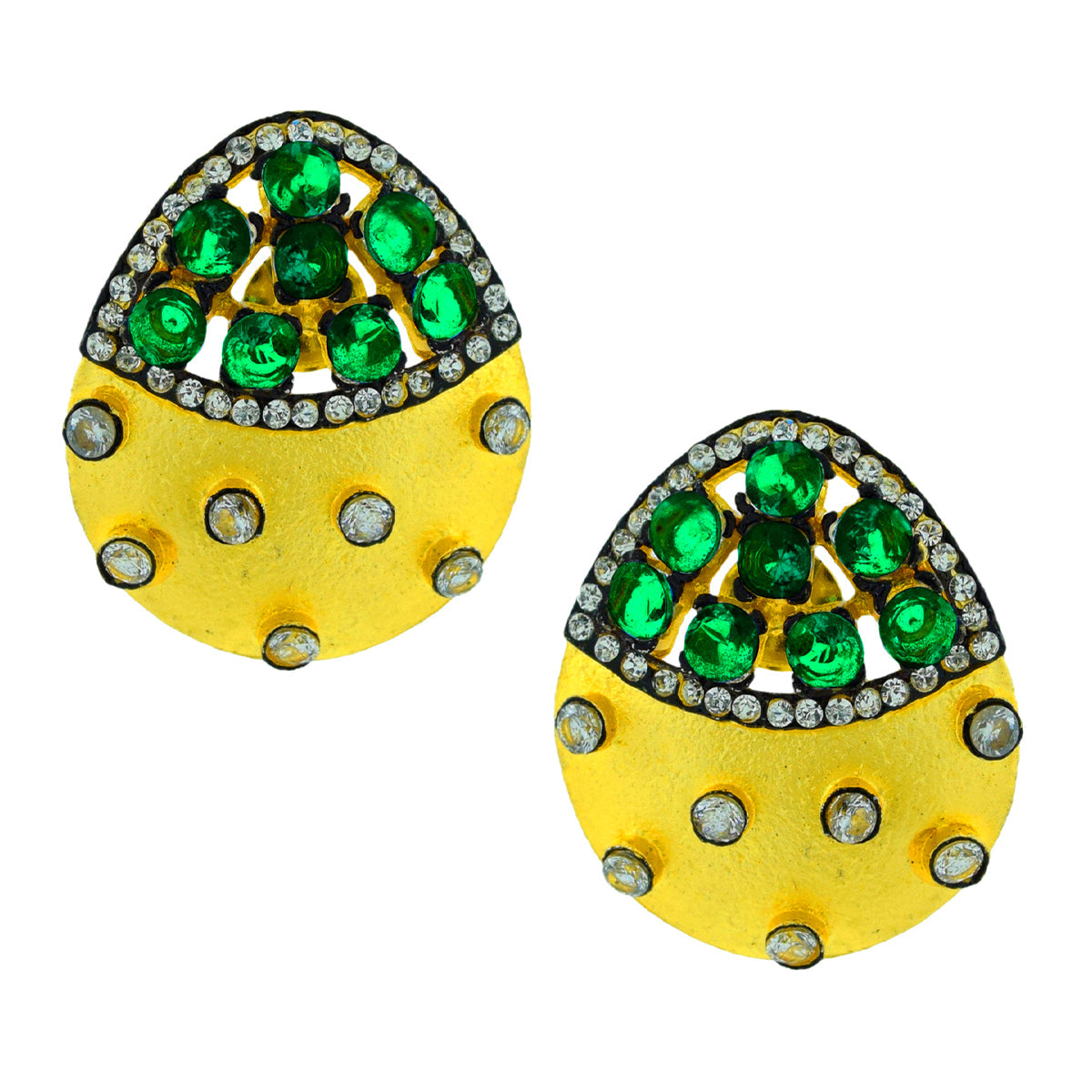 Indo-Western Emerald Green American Diamond Cz Gold Stud Earring
