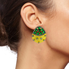 Indo-Western Emerald Green American Diamond Cz Gold Stud Earring
