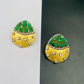 Indo-Western Emerald Green American Diamond Cz Gold Stud Earring