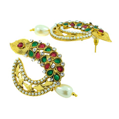 Ethnic Filigree Red Green American Diamond Cz Pearl Gold Earring