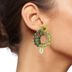 Ethnic Filigree Red Green American Diamond Cz Pearl Gold Earring
