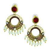 Victorian Gold Garnet Red Meenakari Pearl Chaand Bali Jhumki Earring