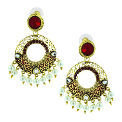 Victorian Gold Garnet Red Meenakari Pearl Chaand Bali Jhumki Earring