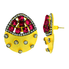 Indo-Western Reddish Pink American Diamond Cz Gold Stud Earring