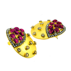 Indo-Western Reddish Pink American Diamond Cz Gold Stud Earring
