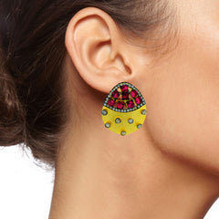 Indo-Western Reddish Pink American Diamond Cz Gold Stud Earring