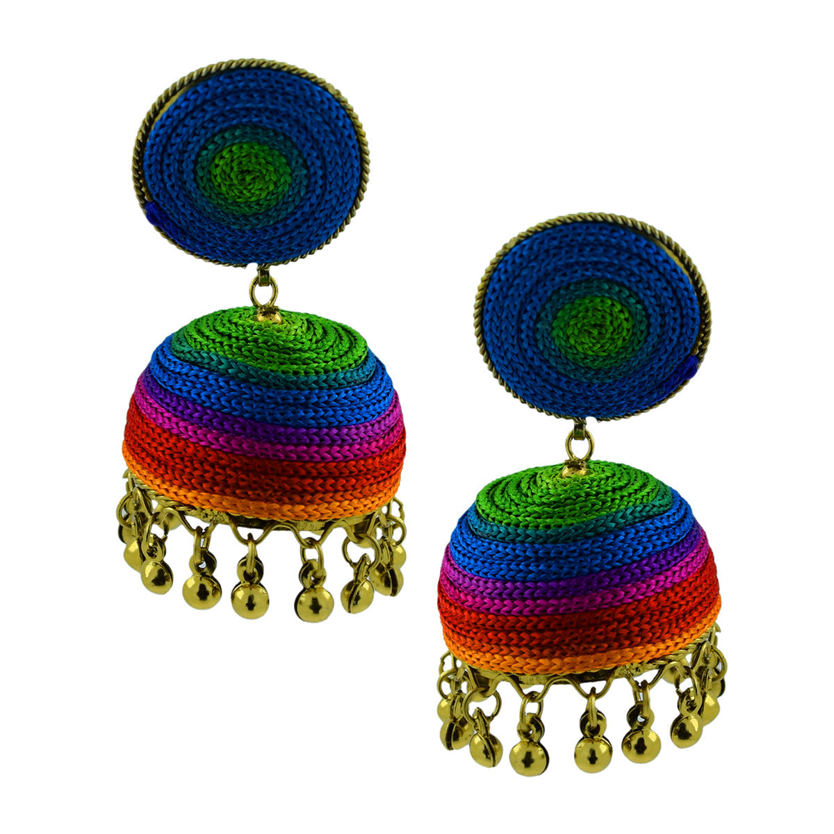 Handmade Thread Multi Colours Antique Gold Jhumki Earring For Women