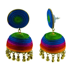 Handmade Thread Multi Colours Antique Gold Jhumki Earring For Women