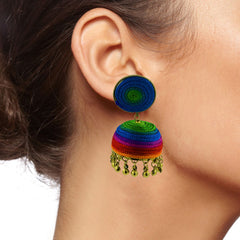 Handmade Thread Multi Colours Antique Gold Jhumki Earring For Women